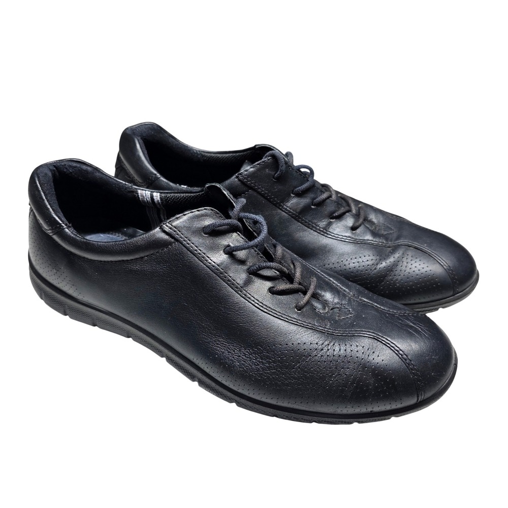 ECCO Mens Soft 7 Black Leather Perforated Lace Up Sneakers Size 41 Low Top Shoes